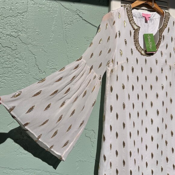 Lilly Pulitzer Amory Silk Tunic Dress White Gold - Picture 2 of 5
